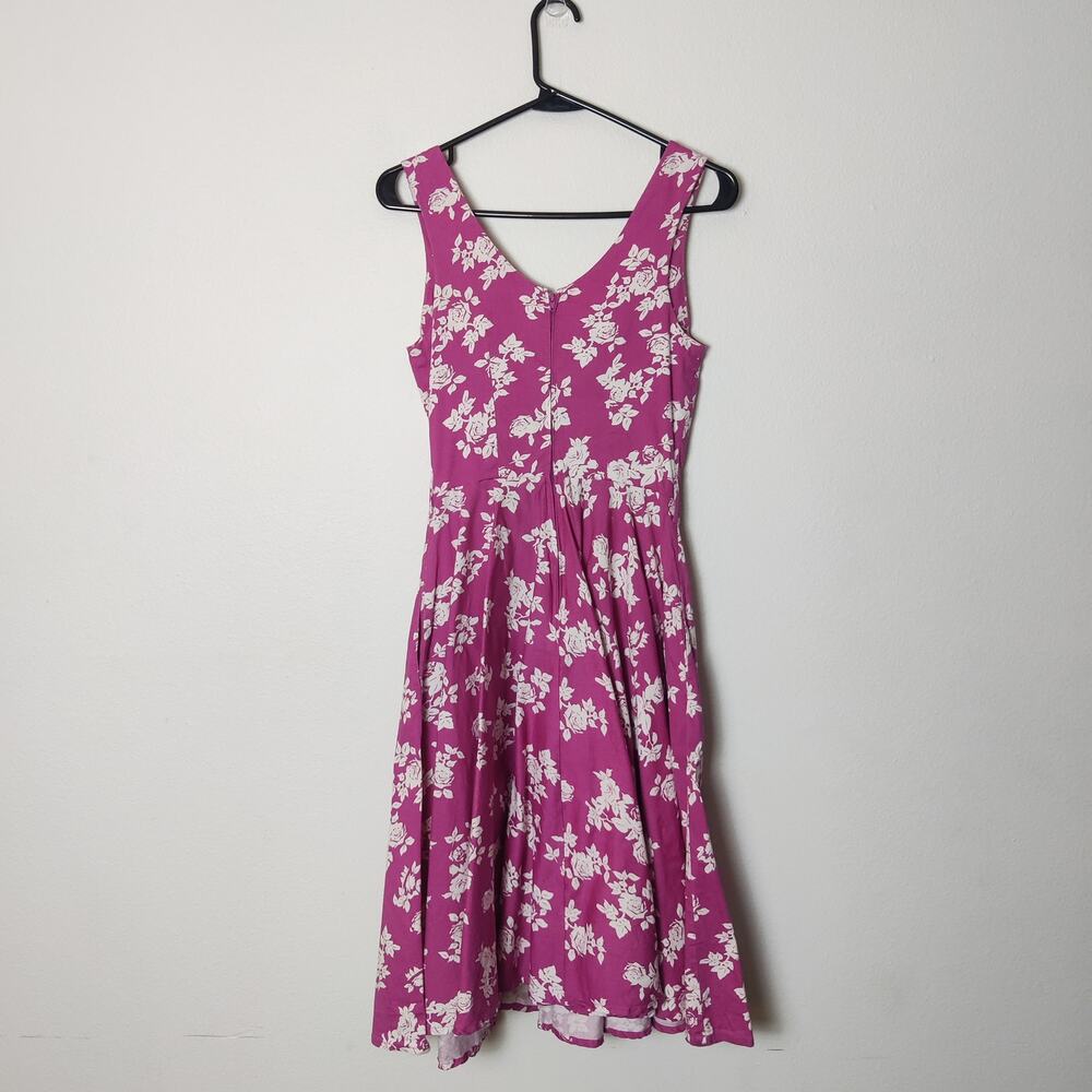 Timeless London Pink Floral Fit & Flare Cotton Poplin Pinup Dress 4 Retro Twee